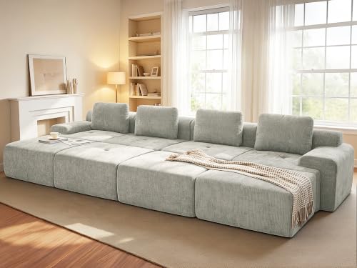 159" Oversized Boneless Couch, Comfort Cloud Sectional Couches for Living Room, Modular Sofa High Back & Extra Deep Seat, No Assembly, Soft Chenille Fabric (Light Grey, 159 inch-（4+4）)