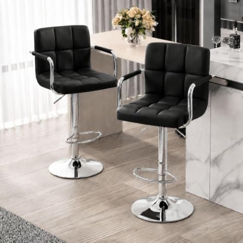 Bar Stools Set of 2, Swivel with Backs, Adjustable Height, Black, view 2