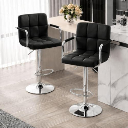 Bar Stools Set of 2, Swivel with Backs, Adjustable Height, Black, view 2