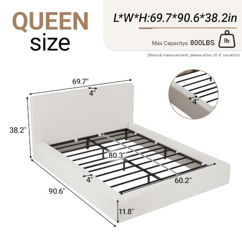 Queen Cloud Bed Frame with Cushion Headboard and 360° Foam Surround, view 3