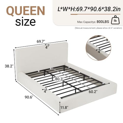 Queen Cloud Bed Frame with Cushion Headboard and 360° Foam Surround, view 3