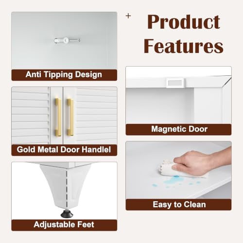 Kitchen Pantry Cabinet,75" Metal Storage Cabinet with Doors and 5 Adjustable Shelves,White Tall Locker Organizer Steel Garage Cabinets for Tool,File Cabinet for Office,Kitchen,Garage,School