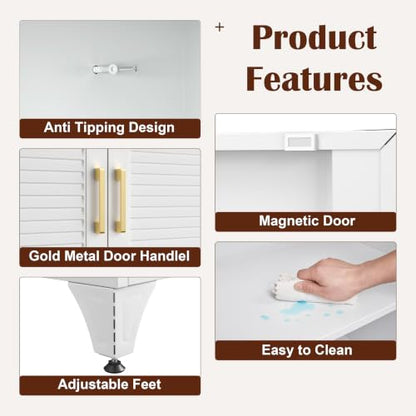Kitchen Pantry Cabinet,75" Metal Storage Cabinet with Doors and 5 Adjustable Shelves,White Tall Locker Organizer Steel Garage Cabinets for Tool,File Cabinet for Office,Kitchen,Garage,School