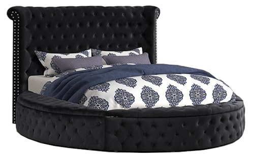 Velvet Tufted Platform Storage Bed, Circle Bed with Button Tufting, view 2