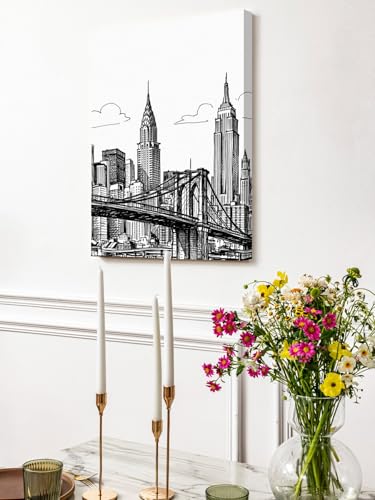 NuYeBiofx Modern Bridge Building Sketch Canvas Wall Art Prints,48"x32" Framed Picture Artwork Monochrome Architecture Art Printed Canvas Oil Painting for Living Room Bedroom Office,Ready to Hang