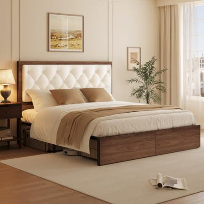 Mid-Century Modern Walnut Bed Frame with Storage, view 4