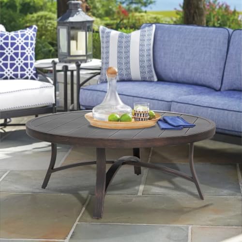45-Inch Round Patio Coffee Table, Durable Aluminum Outdoor Side Table with Weather-Resistant Design for Garden, Deck, or Backyard