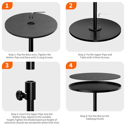 Metal End Table,Height Adjustable Side Table,12.6"W x 17 to 29.6"H | Space-Saving Small Drink Table for Small Spaces, Ideal for Living Room, Bedroom, Balcony and Office, Indoor & Outdoor