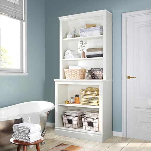 72" Tall Bookcase, White Large Floor Standing Bookshelf, 5 Tier Shelves Open Storage Organizer, Book Case for Living Room Hallway Kitchen Home Office Bedroom, White - 5 Tier
