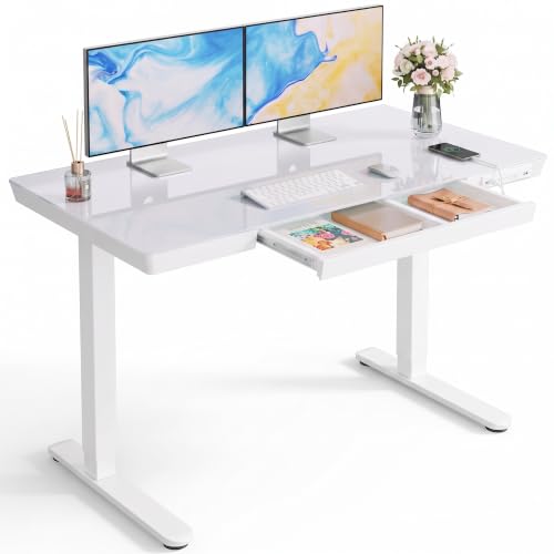 Glass Standing Desk with Drawer, 48 x 24 inch Electric Standing Desk, view 2