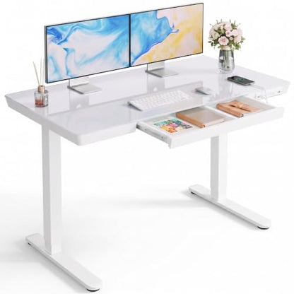 Glass Standing Desk with Drawer, 48 x 24 inch Electric Standing Desk, view 2