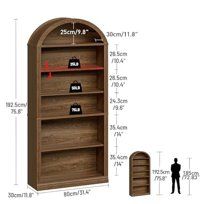 Arched Bookshelf, 75.8" Tall Arch Bookcase with Storage, view 3