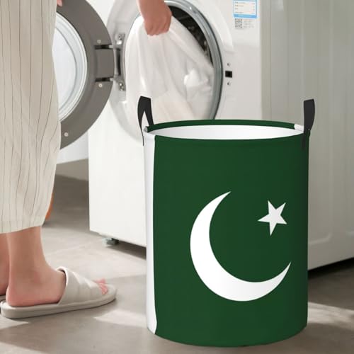 Pakistan flag print circular laundry hamper, view 3