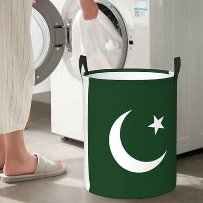 Pakistan flag print circular laundry hamper, view 3