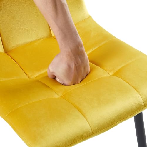 Yellow Velvet Dinner Chairs Set of 2, Modern Armless Biscuit Tufted Dining Side Chairs with Metal Legs for Kitchen Living Room Vanity