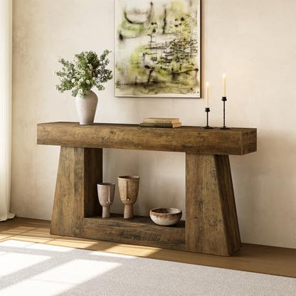 63" Farmhouse Console Table with Storage, Rustic Sofa Table for Entryway, Narrow Long Sofa Table Behind Couch, Console Table for Living Room, Hallway—Versatile Storage Solution, Oak
