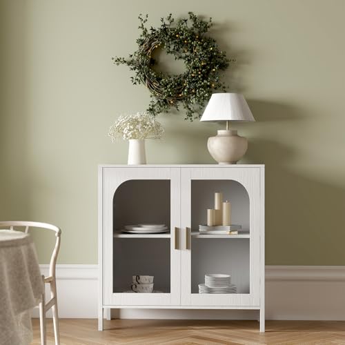 Sideboard Storage Cabinet with Adjustable Shelves, 39.4" Wide Wood Buffet Cabinet with Double Doors, Freestanding Console Cabinet for Dining Room, Entryway, White