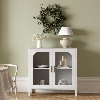 Sideboard Storage Cabinet with Adjustable Shelves, 39.4" Wide Wood Buffet Cabinet with Double Doors, Freestanding Console Cabinet for Dining Room, Entryway, White