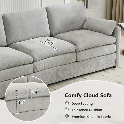 2-Piece Chenille Fabric Upholstered Sofa Set with Oversized Comfy Cloud 3-Seater Couch and Loveseat Sofa, Double Plush Cushion for Living Room
