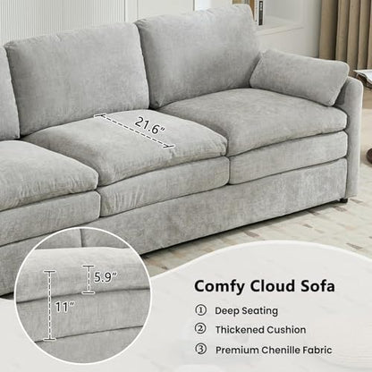 2-Piece Chenille Fabric Upholstered Sofa Set with Oversized Comfy Cloud 3-Seater Couch and Loveseat Sofa, Double Plush Cushion for Living Room