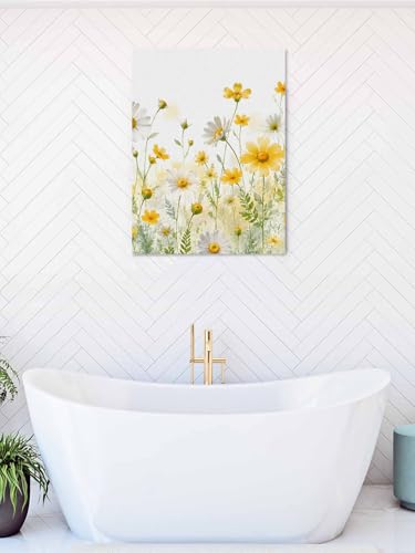 NuYeBiofx Garden Flowers Daisy Canvas Wall Art Prints,30"x20" Framed Picture Artwork Minimalist Pastoral Floral Art Printed Canvas Oil Painting for Living Room Bedroom Office,Ready to Hang