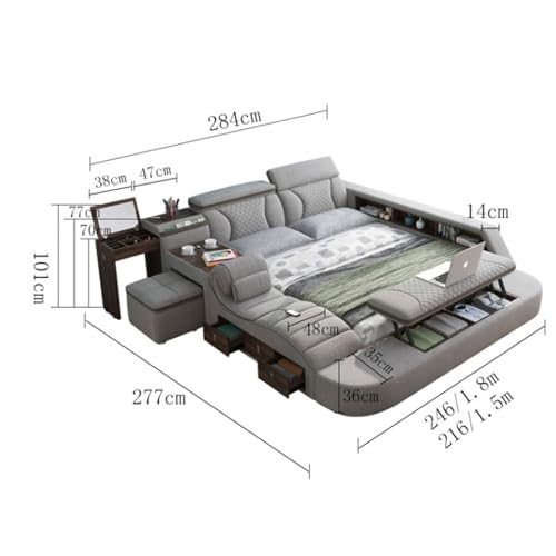 Modern Wooden Queen Bed Queen Size Platform Bed Frame Multifunctional USB, view 3