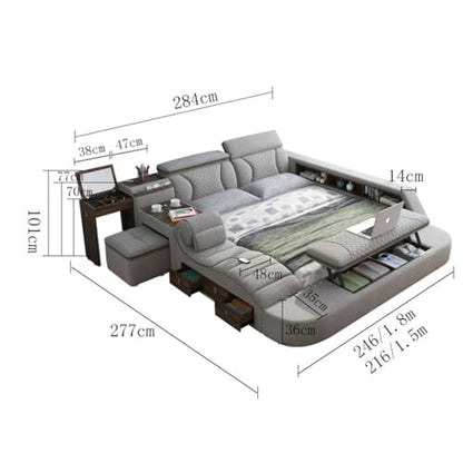 Modern Wooden Queen Bed Queen Size Platform Bed Frame Multifunctional USB, view 3