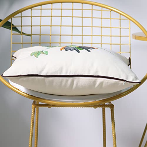 Set of 2 Embroidered Decorative Throw Pillow Covers Couch Square Pillowcases Cushion for Bedroom Sofa Farmhouse Decor 18x18 Inch (Hummingbird)