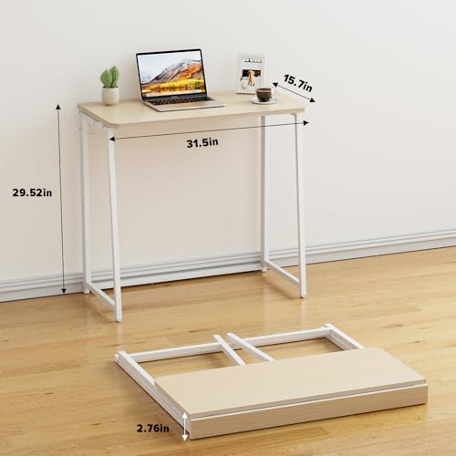Folding Desk, 31.5" Foldable Computer Table for Small Spaces, Oak, view 3