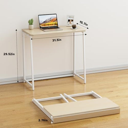 Folding Desk, 31.5" Foldable Computer Table for Small Spaces, Oak, view 3