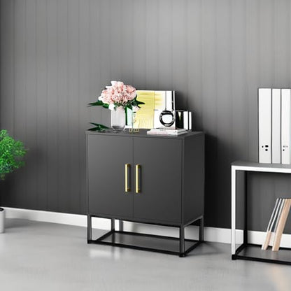 Storage Cabinet with Doors and Shelves, Free Standing Office Cabinet, Modern Wood Buffet Sideboard for Kitchen, Living Room, Bedroom, Hallway, Black