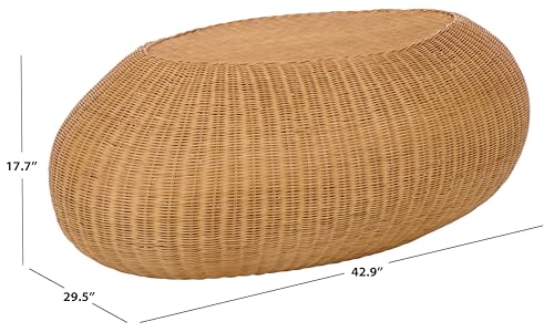 SAFAVIEH Couture - O'Reilly Oval Coffee Table - Natural Rattan - Fully Assembled - Ideal for Living Room, Family Room, 43" W x 29.5" D x 17.7" H (CWK3027A)