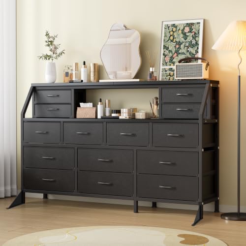 55" W Dresser for Bedroom with 14 Drawers, Chest of Drawers with Open Shelf, view 2