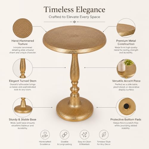 Gold Metal End Table for Living Room | 15 Inch Width x 22 Inch Height | Modern Side Table with Premium Finish | Sofa Side Table for Home Decor