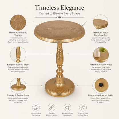 Gold Metal End Table for Living Room | 15 Inch Width x 22 Inch Height | Modern Side Table with Premium Finish | Sofa Side Table for Home Decor