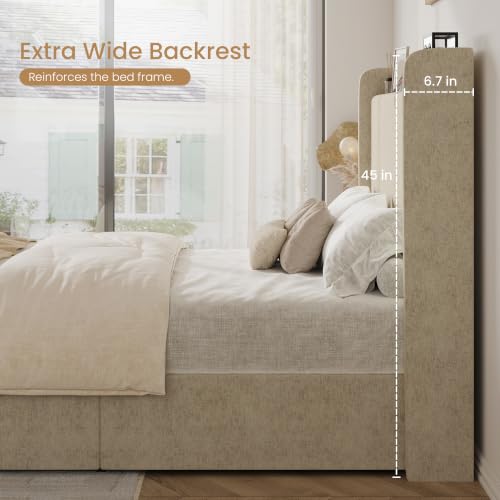 Queen Bed Frame Greige Chenille Storage, view 7