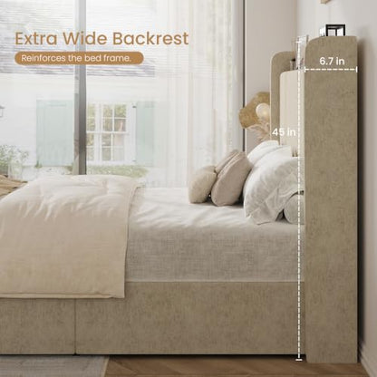 Queen Bed Frame Greige Chenille Storage, view 7