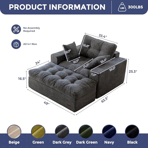 Oversized Chaise Lounge Sofa, Upholstered Lounge Chair with 3 Pillows, view 3