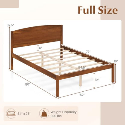 Full Size Wooden Bed Frame with Curved Headboard, Wood Slat Support, view 3