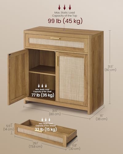 VASAGLE Boho Buffet Cabinet with Rattan-Look Doors, Adjustable Shelf, view 3
