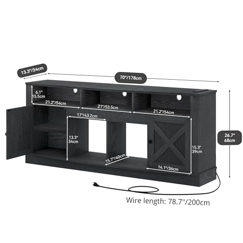 TV Stand with Curved Desktop for 75/80 Inch TVs, Black | Entertainment Center with LED Lights, Media Furniture TV Table with with Power Outlet, TV Consoles for Living Room