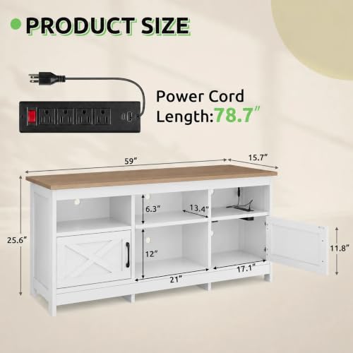 White & Walnut TV Console, Farmhouse, for 65" Screens, view 4