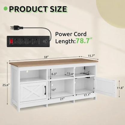 White & Walnut TV Console, Farmhouse, for 65" Screens, view 4