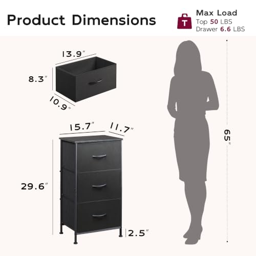 Small Dresser Nightstand for Bedroom, 3 Drawers, Charcoal Black, view 4