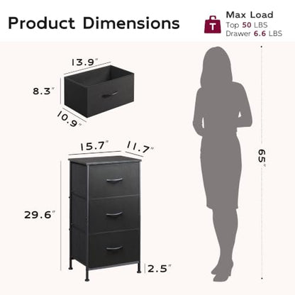 Small Dresser Nightstand for Bedroom, 3 Drawers, Charcoal Black, view 4
