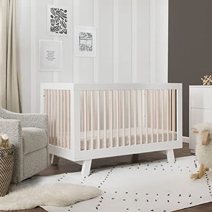 Babyletto Hudson 3-in-1 Convertible Baby Crib, White & Washed Natural | Baby Crib Converts to Toddler Bed & Daybed - GREENGUARD Gold Certified, Easy to Assemble - Includes Toddler Conversion Kit