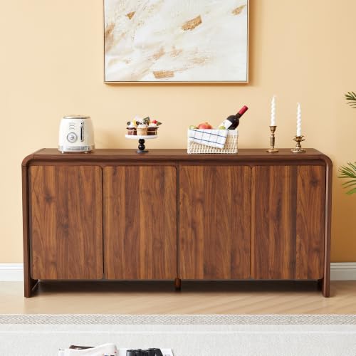 63" Sideboard Buffet Cabinet with Storage, Mid Century Modern Walnut, view 2