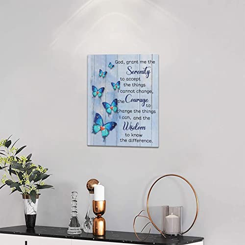 Scripture Serenity Prayer Wall Art Farmhouse Christian Religious Serenity Prayer Wall Decor Rustic Blue Butterfly Picture Canvas Prints Framed Artwork for Living Room Bedroom Bathroom 12"x16"