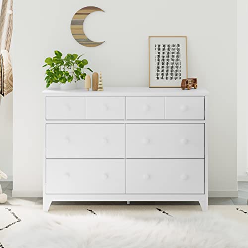 Moss 6 Drawer Dresser (White) – GREENGUARD Gold Certified Nursery Dresser, Safety-Focused Interlocking Drawer System, Chest of Drawers for Bedroom, Wood Craftsmanship