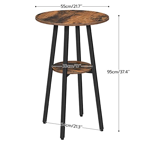 Bar Table, Round Pub Table, 2-Tier with Storage, 37.4" High Top for Small Spaces, with Top Particleboard for Kitchen, Easy to Assemble, Rustic Brown BF55BT01